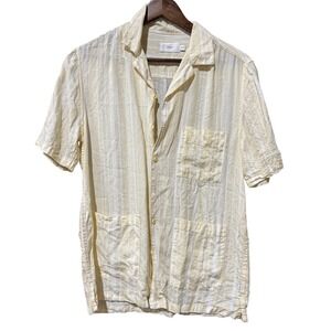 Onia Shirt Mens Small Linen Tencel Button Up Short Sleeve Striped Pockets Casual